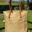 Load image into Gallery viewer, Project Bags for Knitters and Crocheters made from up-cycled upholstery fabric with faux leather handles and exterior pocket.