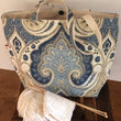 Load image into Gallery viewer, JOERIA KNITS Project Bags Tote Bag - Extra Large - Blue Beige Damask joeriaknits