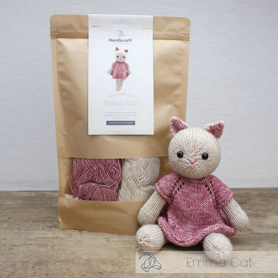 Hardicraft DIY Amigurumi Knit Kit - Emma Cat in a pink dress