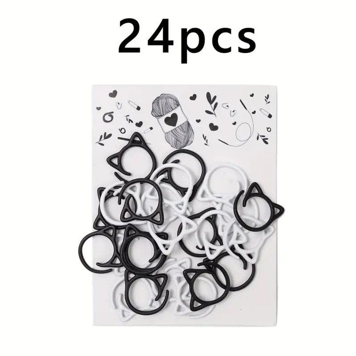Temu Knitting Notions Black and White Cat Ear Stitch Markers Set for Knitting & Crochet, 24 pieces joeriaknits