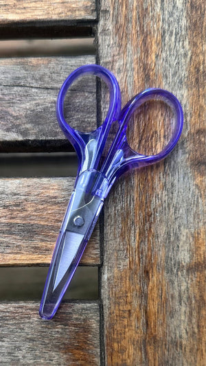 Temu Knitting Notions Purple - Curved Compact Scissors with Blade Cover joeriaknits