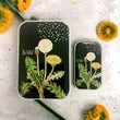 Load image into Gallery viewer, Notions Tin Firefly Notes featuring a vintage dandelion illustration on glossy storage tins.
