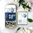 Load image into Gallery viewer, Notions Tin Firefly Notes - Tea time with tea set collage and stitch markers in a charming tin.
