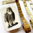 Load image into Gallery viewer, Notions Tin by Firefly Notes featuring wise owl illustration with the word 'Wisdom' on top.
