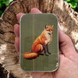 Load image into Gallery viewer, Notions Tin Firefly Notes featuring a woodland fox design, handcrafted tin for project bags.
