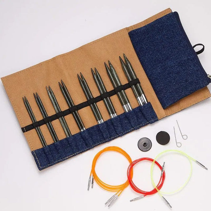 Knit Pro Knitting Needle Sets KnitPro Indigo Wood Interchangeable Circular Needle Set joeriaknits