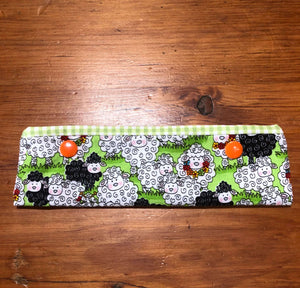 Joeriaknits Knitting Needle Storage 6" DPN / Merino Sheep on Green Knitting Needle Cozy: Handcrafted joeriaknits