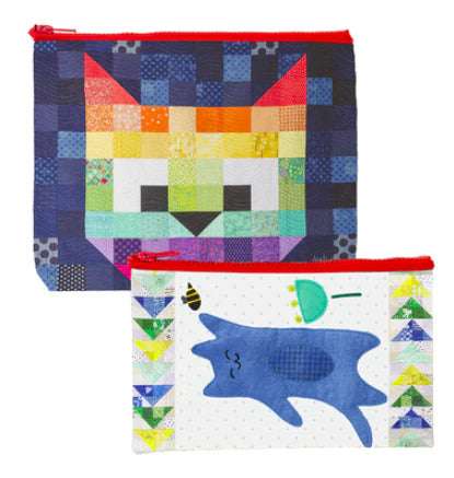 N Jefferson Travel Pouches Patchwork Cats Zipper Eco Storage Pouches - Set of 2 joeriaknits