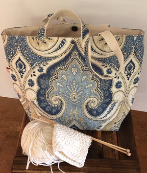 Tote Bag - Extra Large - Blue Beige Damask