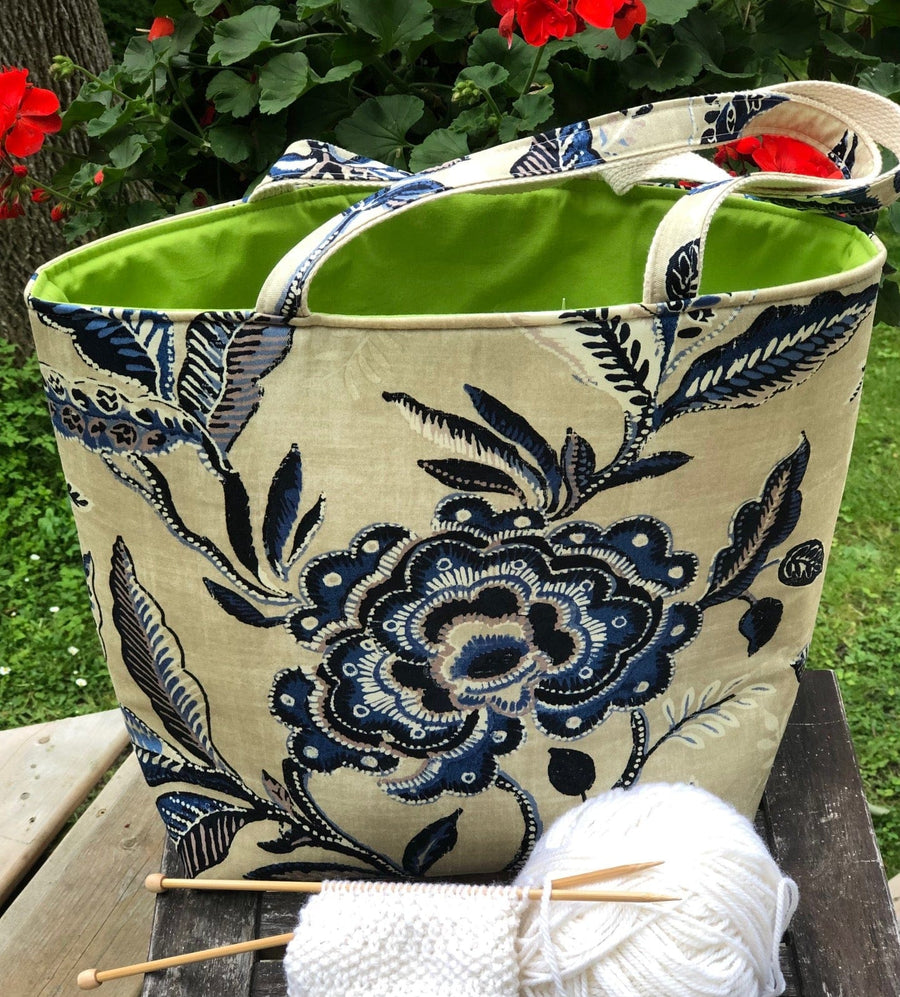 JOERIA KNITS Project Bags Project Bag - Extra Large - Blue Beige Floral joeriaknits