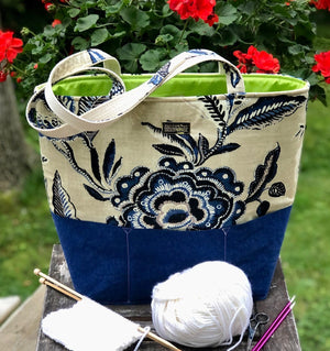 JOERIA KNITS Project Bags Project Bag - Extra Large - Blue Beige Floral joeriaknits
