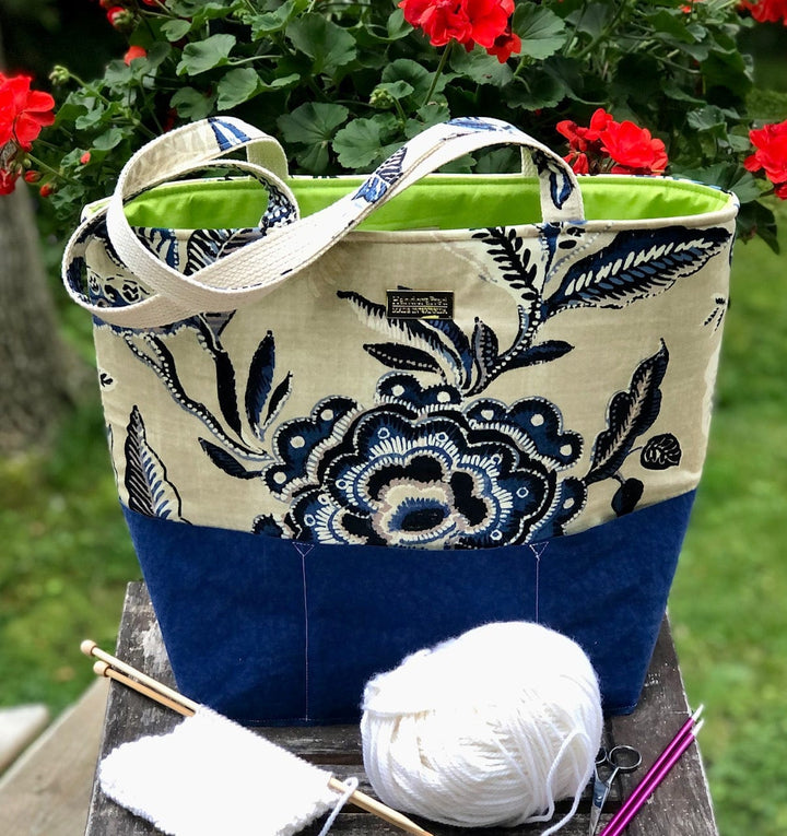 JOERIA KNITS Project Bags Project Bag - Extra Large - Blue Beige Floral joeriaknits
