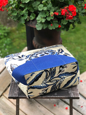 JOERIA KNITS Project Bags Project Bag - Extra Large - Blue Beige Floral joeriaknits