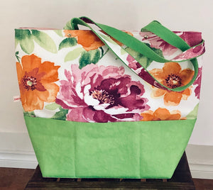 JOERIA KNITS Project Bags Tote Bag - Extra Large - Green Floral joeriaknits