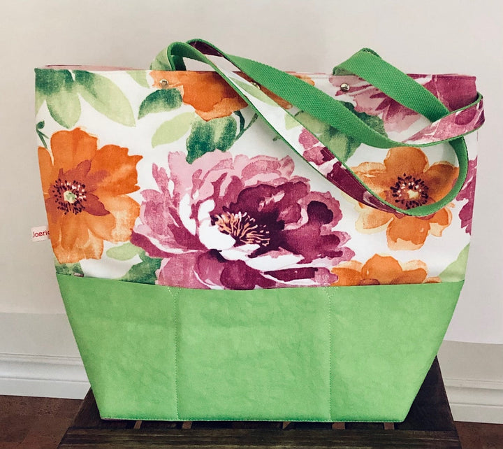 JOERIA KNITS Project Bags Tote Bag - Extra Large - Green Floral joeriaknits