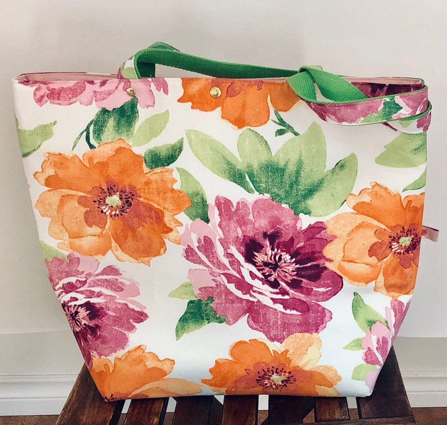 JOERIA KNITS Project Bags Tote Bag - Extra Large - Green Floral joeriaknits