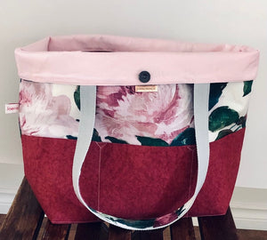 JOERIA KNITS Project Bags Tote Bag - Extra Large - Pink Peonies joeriaknits
