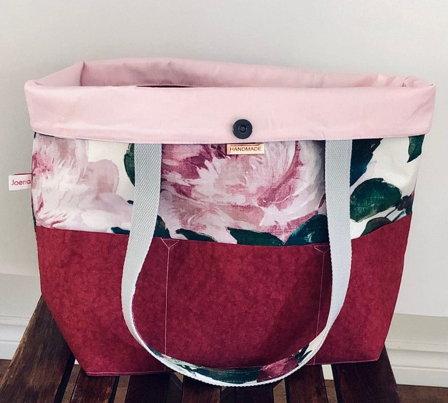JOERIA KNITS Project Bags Tote Bag - Extra Large - Pink Peonies joeriaknits