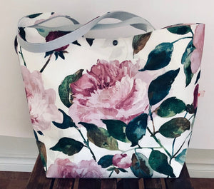 JOERIA KNITS Project Bags Tote Bag - Extra Large - Pink Peonies joeriaknits