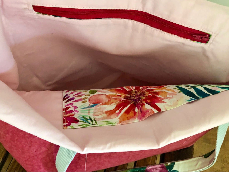 JOERIA KNITS Project Bags Tote Bag - Extra Large - Pink Peonies joeriaknits