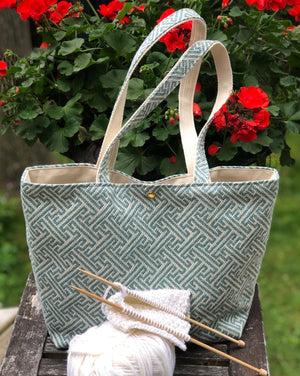 JOERIA KNITS Project Bags Tote Bag - Large - Blue Green Maze joeriaknits