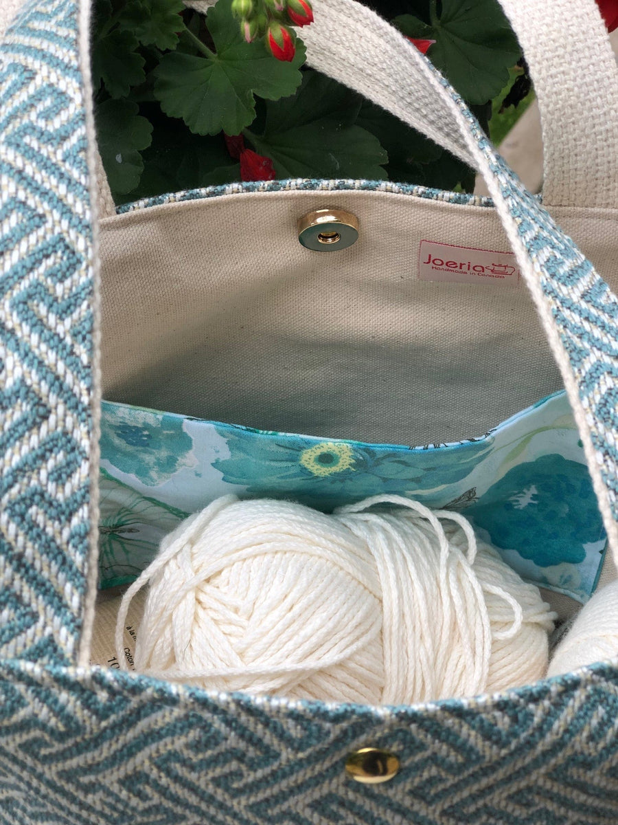 JOERIA KNITS Project Bags Tote Bag - Large - Blue Green Maze joeriaknits