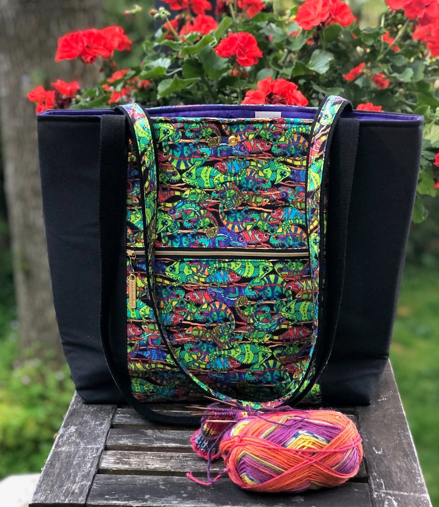 JOERIA KNITS Project Bags Tote Bag - Large - Fish in the Dark joeriaknits