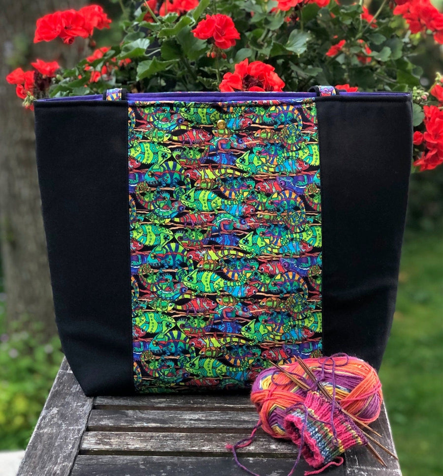 JOERIA KNITS Project Bags Tote Bag - Large - Fish in the Dark joeriaknits