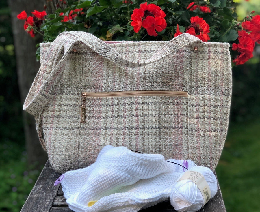 JOERIA KNITS Project Bags Tote Bag - Large - Pink Tweed joeriaknits